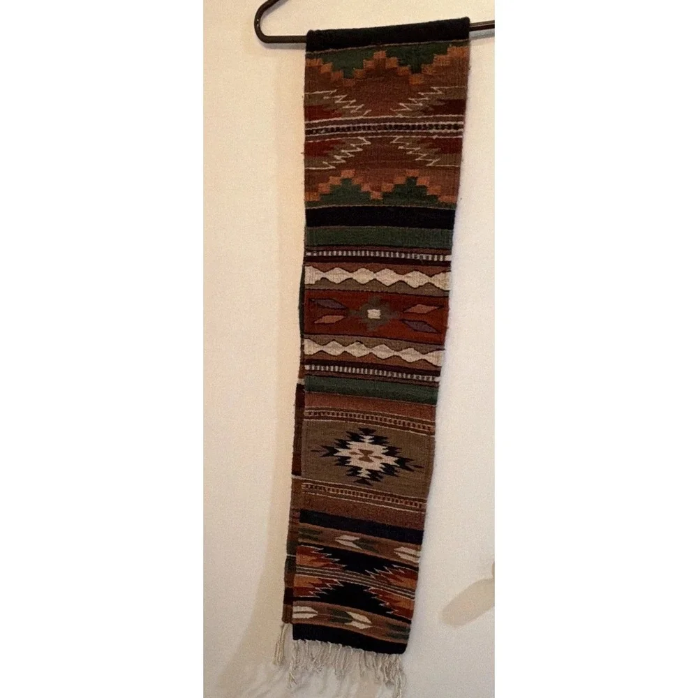 Vintage Mexican Zapotec Handwoven Wool Table Runner Southwest Eye Dazzler